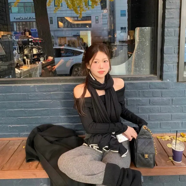 [BUNJANG] Ont Collar Knit Top Black / 온트 카라 니트 탑 블랙