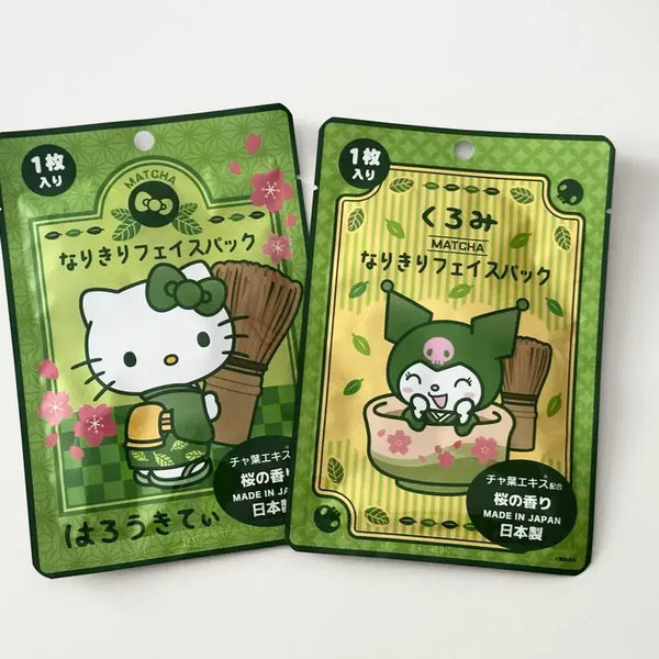 [BUNJANG] Sanrio Hello Kitty Kuromi Cherry Blossom Scented Tea Leaf Sheet Mask / 일본 키티 차잎 마스크팩 일본정품 쿠로미 벚꽃향 차잎 스킨팩