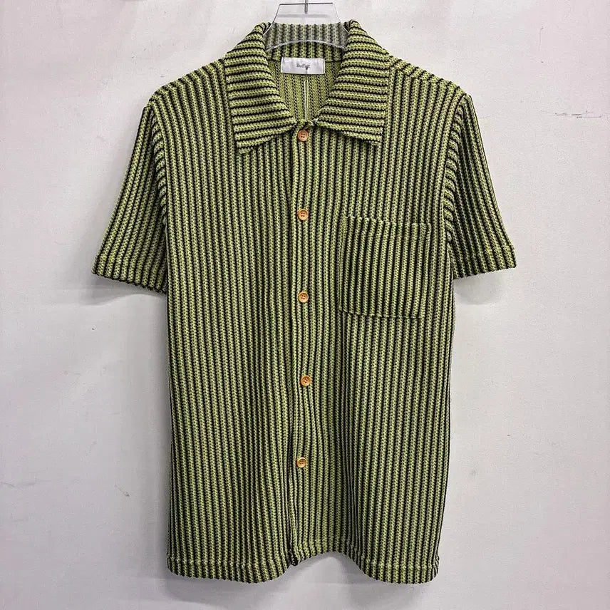 [BUNJANG] Striped Knit Short-Sleeve Shirt (FREE SIZE) / [새상품] 단가라 니트 반팔 셔츠 (FREE) AF610
