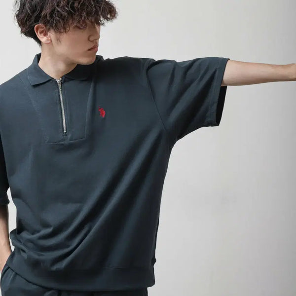 [BUNJANG] U.S. POLO ASSN. Half Zip Short Sleeve Polo Shirt Navy L / U.S. POLO ASSN. 유에스 폴로 어신  포인트 로고 자수 하프집업 반팔 폴로 셔츠 네이비 L