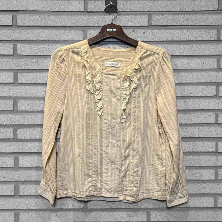 [BUNJANG] Japanese Vintage Two-Button Shirring Detail Shirt - Beige / JPN VINTAGE 셔츠 투버튼 셔링 디테일 베이지