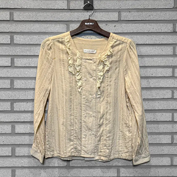 [BUNJANG] Japanese Vintage Two-Button Shirring Detail Shirt - Beige / JPN VINTAGE 셔츠 투버튼 셔링 디테일 베이지