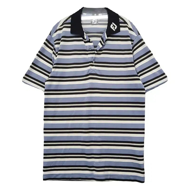 [BUNJANG] Footjoy Stripe Blue Golf Short Sleeve Polo Shirt M / 풋조이 스트라이프 블루 골프 반팔 카라티 M