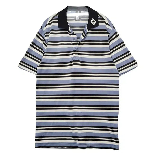 [BUNJANG] Footjoy Stripe Blue Golf Short Sleeve Polo Shirt M / 풋조이 스트라이프 블루 골프 반팔 카라티 M