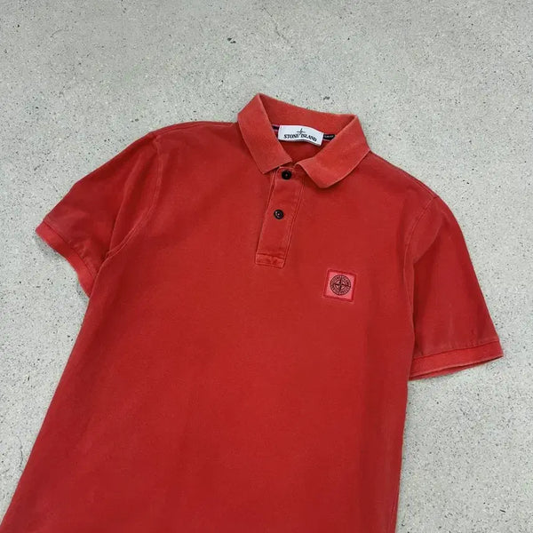 [BUNJANG] Stone Island Logo Patch Slim Fit Polo T-Shirt / 스톤아일랜드 로고 패치 슬림핏 카라 티셔츠