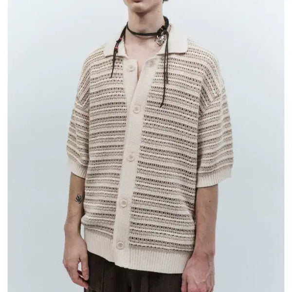 [BUNJANG] INSILENCE Short Sleeve Collar Cardigan ASH BEIGE (S) / [새상품/인사일런스] 숏슬리브 칼라 가디건 S