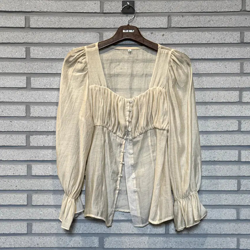 [BUNJANG] Japanese Vintage Shirring Sheer Detail Cardigan Beige / JPN VINTAGE 가디건 셔링 시스루 디테일 베이지