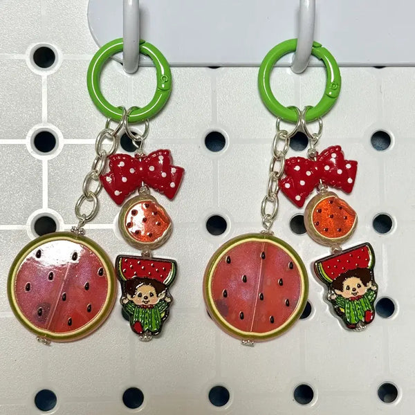[BUNJANG] Monchhichi Watermelon Acrylic Bead Keychain (Glow-in-the-Dark) / 몬치치 수박 아크릴 비즈 키링(야광)