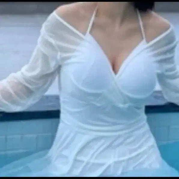[BUNJANG] Chiffon See-through Wrap One-Piece Swimsuit Bikini Monokini / 쉬폰 시스루 랩 원피스 수영복 비키니 모노키니