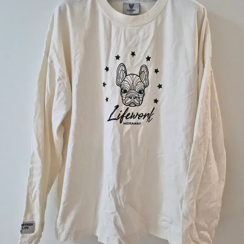 [BUNJANG] Life Work French Bulldog Graphic Long Sleeve T-Shirt Ivory / 라이프워크 긴팔티 아이보리색 강아지 캐릭터