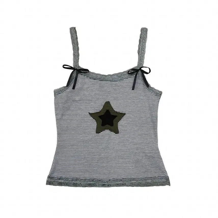 [BUNJANG] Mori Girl Y2K Striped Star Sleeveless Top / 모리걸 y2k 스트라이프 별 슬리브리스
