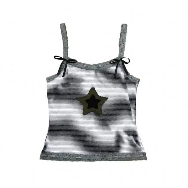 [BUNJANG] Mori Girl Y2K Striped Star Sleeveless Top / 모리걸 y2k 스트라이프 별 슬리브리스