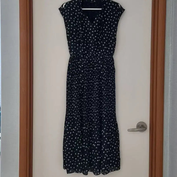[BUNJANG] JJ JIGOTT Navy Pattern Pleated Long Dress / 지고트 패턴 원피스 90