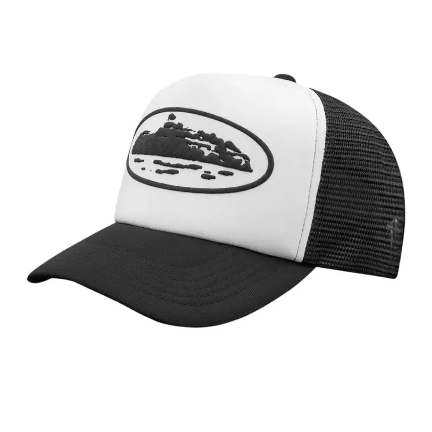 [BUNJANG] Corteiz Island Puff Print Trucker Hat White / 코르테이즈 아일랜드 퍼프 프린트 트러커 햇 화이트 모자 캡 볼캡 매쉬캡