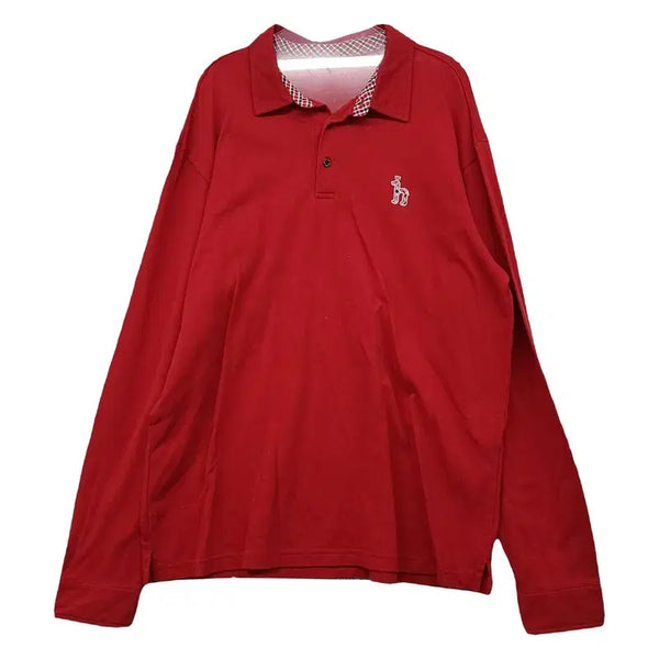 [BUNJANG] HAZZYS Red Logo Long Sleeve Polo Shirt 110 / 해지스 레드 로고 긴팔 카라티 110