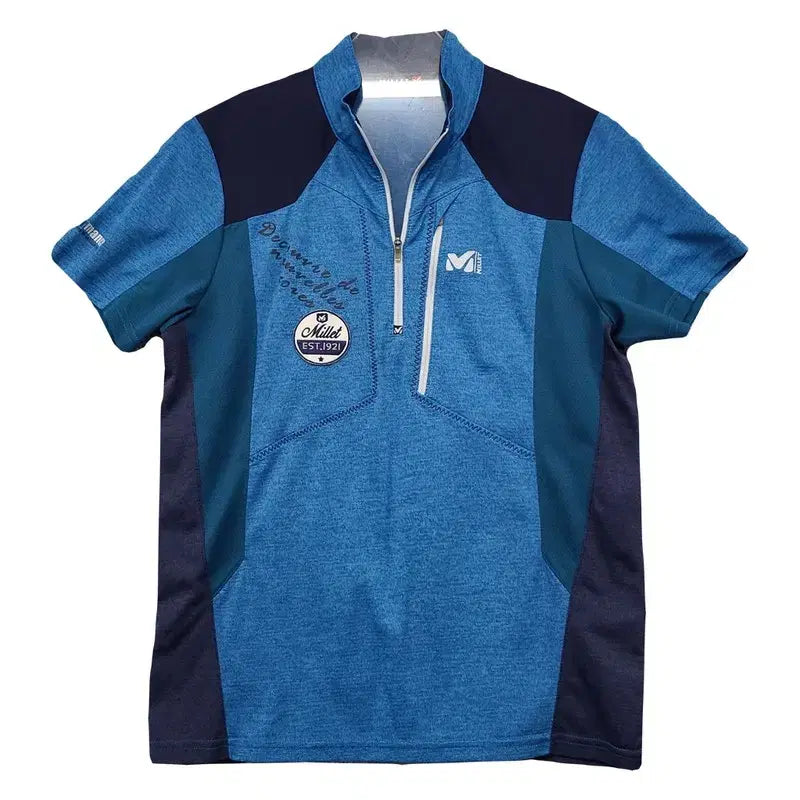[BUNJANG] Millet Blue Functional Half-Zip T-Shirt Size 95 / 밀레 블루 등산 기능성 반집업 반팔티 95