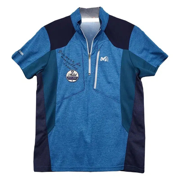 [BUNJANG] Millet Blue Functional Half-Zip T-Shirt Size 95 / 밀레 블루 등산 기능성 반집업 반팔티 95