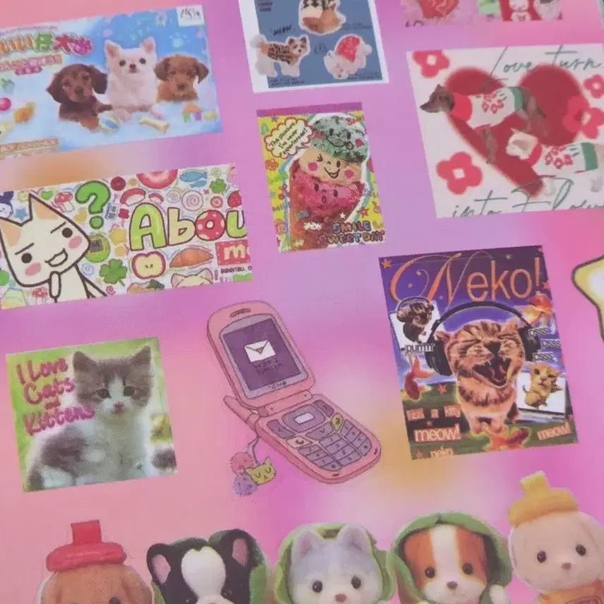 [BUNJANG] Y2K Cute Dog & Cat Photo Sticker Set / 강아지 고양이 y2k 실사 키치 다꾸 스티커 프리쿠라 고전 폰꾸 스꾸