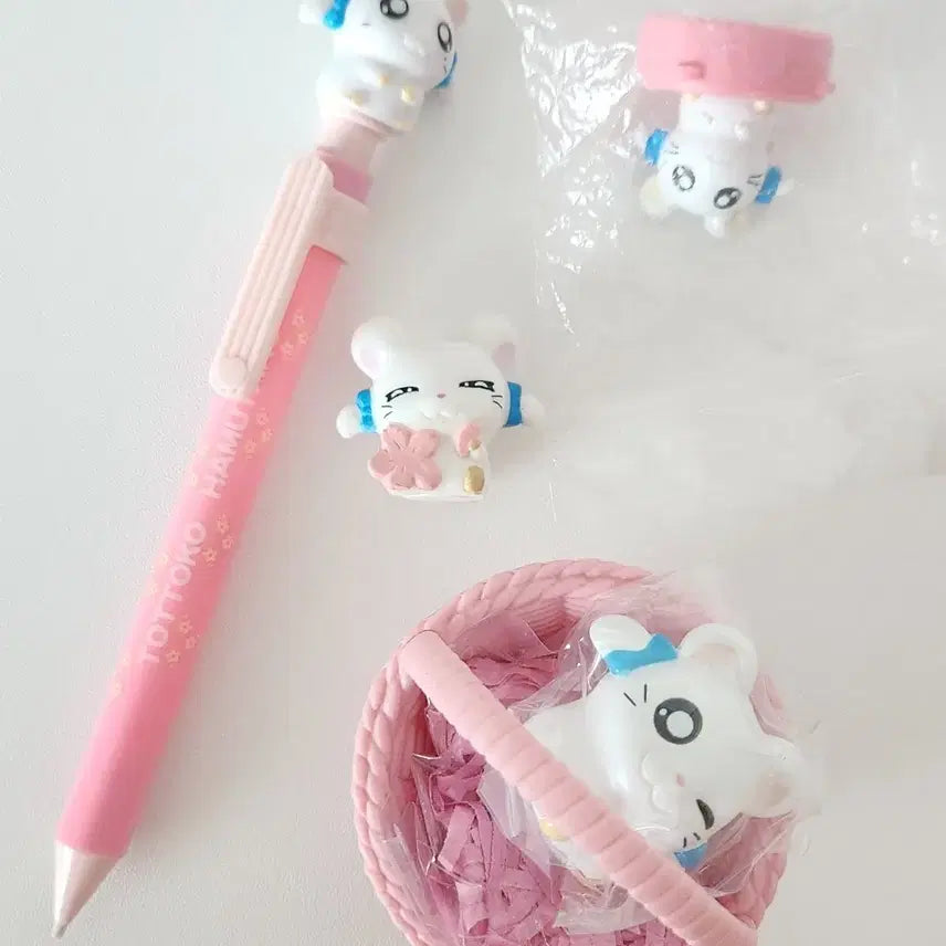 [BUNJANG] Vintage Hamtaro Ribbon Seal, Mechanical Pencil, Figure Set / 고전 햄토리 리본 도장,샤프,피규어