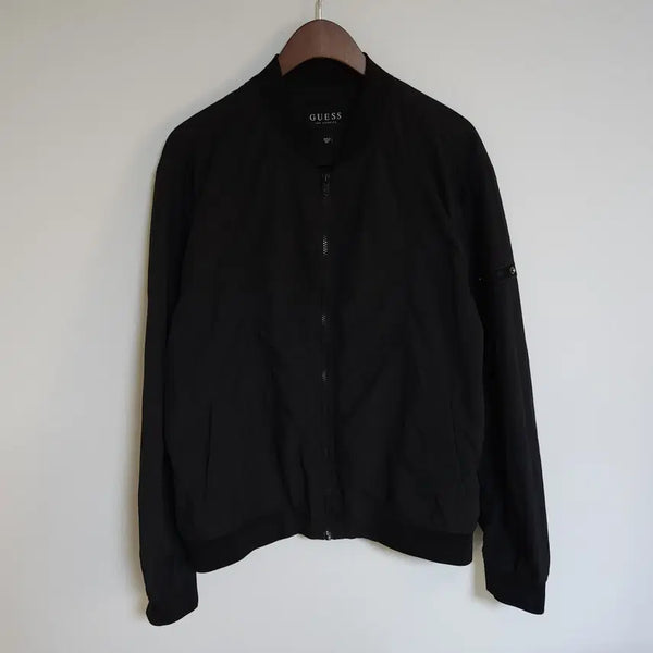 [BUNJANG] Guess Black Zip-Up Logo Nylon Jacket Men's Size 105 / 게스 블랙 남성 집업 로고 남자 나일론 자켓 G266