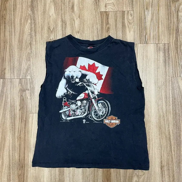 [BUNJANG] 1990s Harley-Davidson Canada Polar Bear T-Shirt / 90s 할리데이비슨 캐나다 폴라베어 슬리브리브 티셔츠