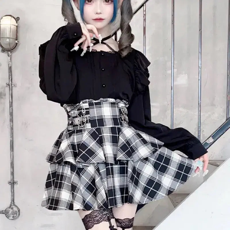 [BUNJANG] ma*rs Heart Buckle Double Frill Skirt / 마즈 ma*rs 하트버클 이중프릴 스커트