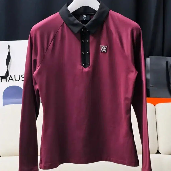 [BUNJANG] AnewGOLF Women's Burgundy PK Collar T-Shirt / (정품)어뉴여성 PK카라티 버건디 S사이즈