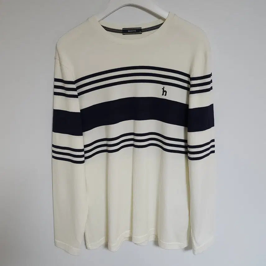 [BUNJANG] Hazzys Men's Striped Long Sleeve Logo T-Shirt / 헤지스 남성 긴팔티 로고 스트라이프 남자 긴팔 티셔츠 G270