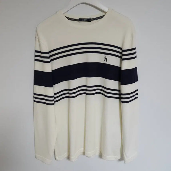 [BUNJANG] Hazzys Men's Striped Long Sleeve Logo T-Shirt / 헤지스 남성 긴팔티 로고 스트라이프 남자 긴팔 티셔츠 G270