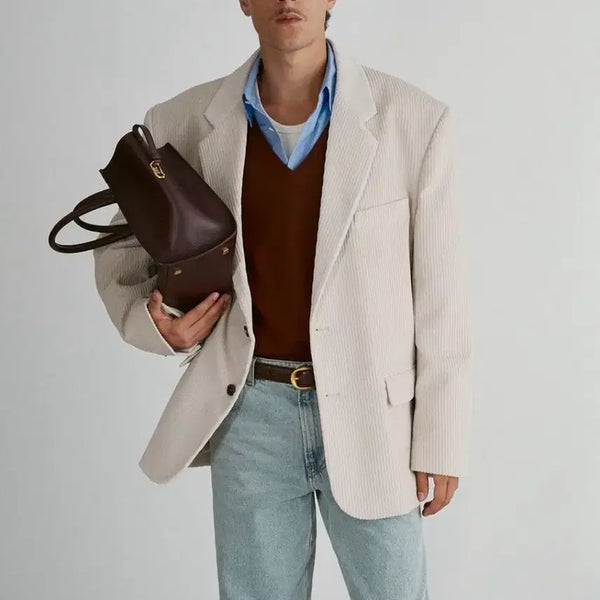 [BUNJANG] RECTO 24FW Corduroy Oversized Single-Breasted Jacket Light Sepia / 24FW 렉토 코듀로이  오버사이즈 싱글 브레스티드 자켓 라이트 세피아