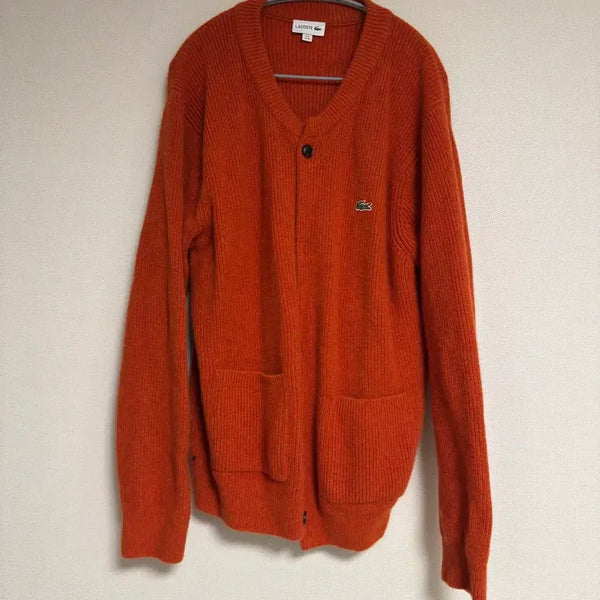 [BUNJANG] Lacoste Crewneck Wool Cardigan Orange XL / [XL] 라코스테 크루넥 방모 가디건 오렌지