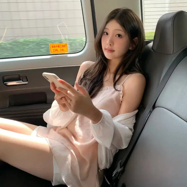 [BUNJANG] Ondemin Frill Glitter Layered Dress (Pink Beige) / 온드민 프릴 글리터 레이어드 원피스 (핑크베이지 새상품)