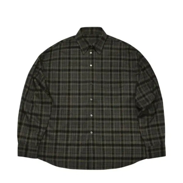 [BUNJANG] MJD Oversized Flannel Check Shirt L Khaki / [판매] MJD 오버핏 플란넬 체크 셔츠 L사이즈