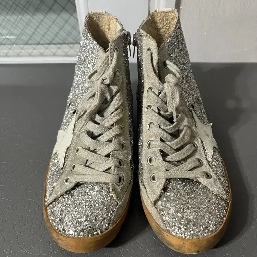 [BUNJANG] Golden Goose Francy Glitter Silver High-Top Sneakers / 골든구스 프란시 글리터 실버 하이탑