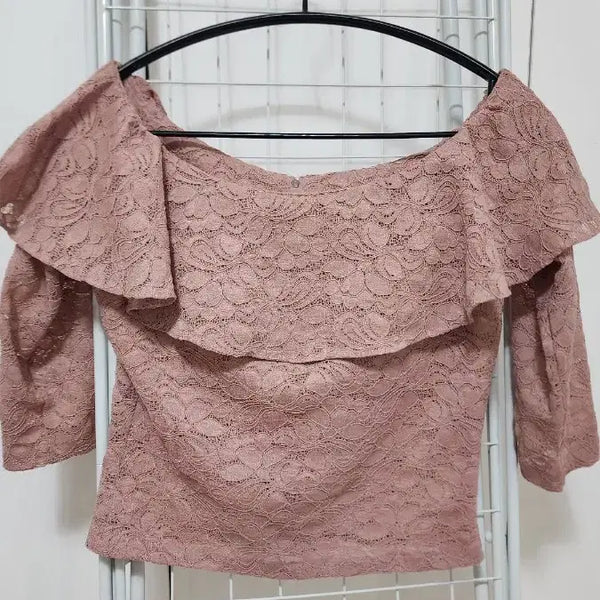 [BUNJANG] Off-Shoulder Lace Blouse - Indie Pink / 오프숄더 레이스 블라우스 인디핑크