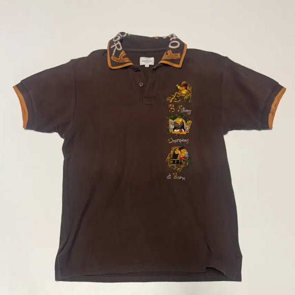 [BUNJANG] Castelbajac Vintage Patch Short Sleeve Polo Shirt - Brown / 희귀!! 여성 일본 까스텔빠작 빈티지 패치 반팔 카라 티셔츠 1 브라운