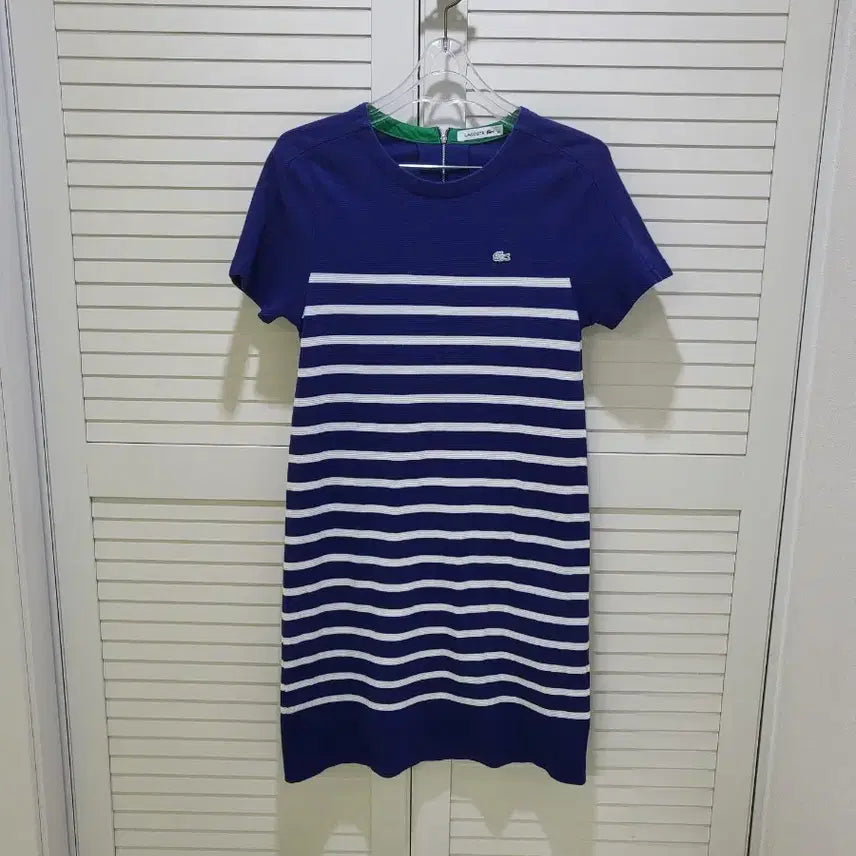 [BUNJANG] Lacoste Striped Round Neck Short Sleeve Dress / [36]라코스테 스트라이프 원피스/라운드 반팔 원피스