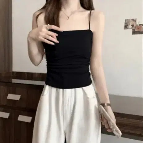 [BUNJANG] Built-in Bra Camisole - Black / 노브라 나시 캡내장 (브라캡 일체형)