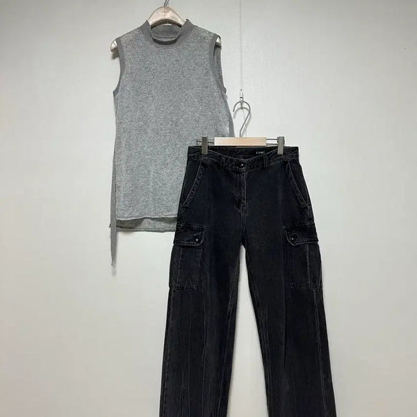 [BUNJANG] Time23 Black Indigo Wide Cargo Pants / 타임23 흑청 와이드 카고팬츠