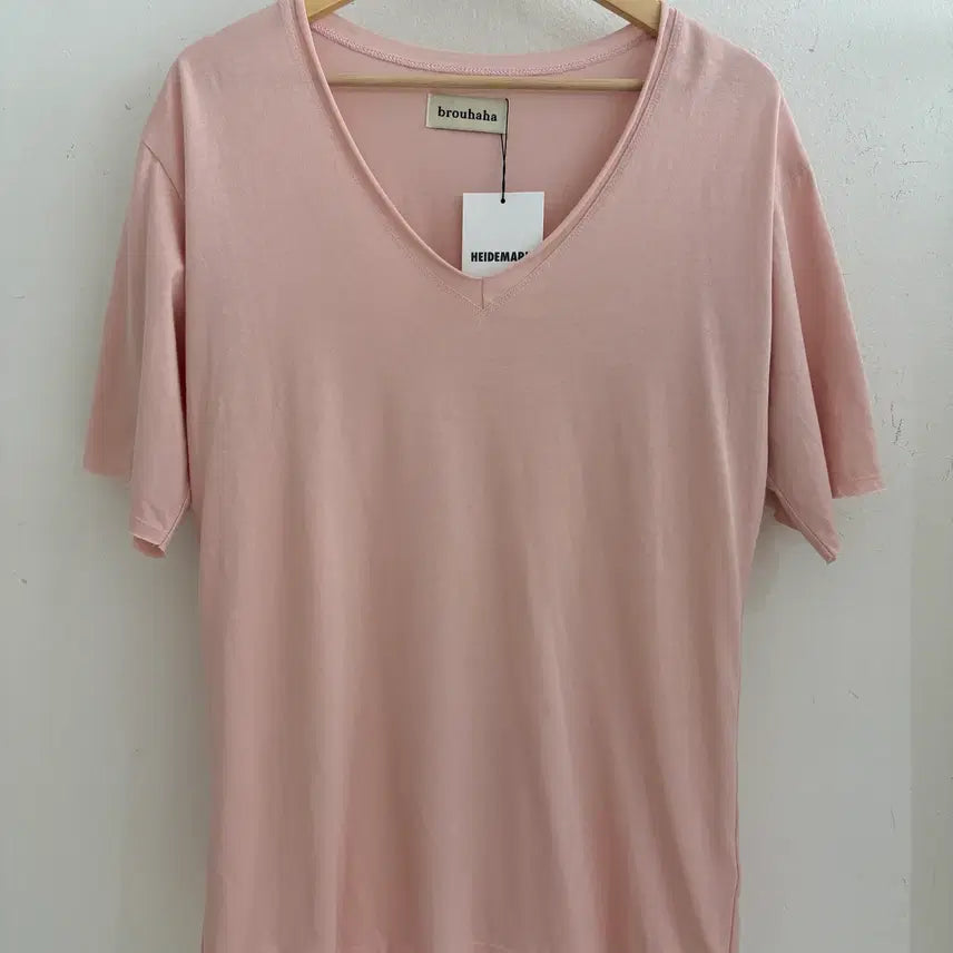 [BUNJANG] Brouhaha V-Neck Short-Sleeve T-Shirt Pink / 부루하하 브이넥 반팔 티셔츠