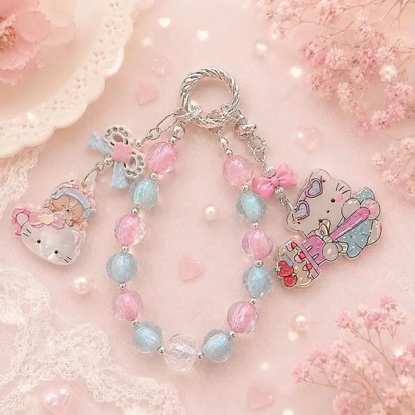 [BUNJANG] Pastel Kitty Pendant Beaded Keyring / 파스텔 키티 펜던트 키링