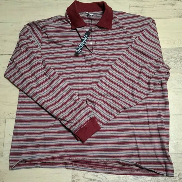 [BUNJANG] Partimento Stripe Long-Sleeve Collar T-Shirt Wine Red / 파르티멘토 스트라이프 긴팔 카라티 와인 레드