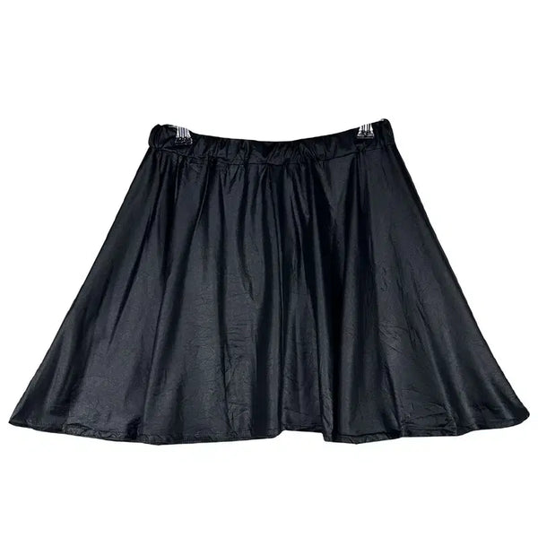 [BUNJANG] Black Flare Mini Skirt (UK 10) / 유광 블랙 플레어 미니스커트 여성 A라인 치마 러블리룩  [UK 10] 폴리에스터 혼방