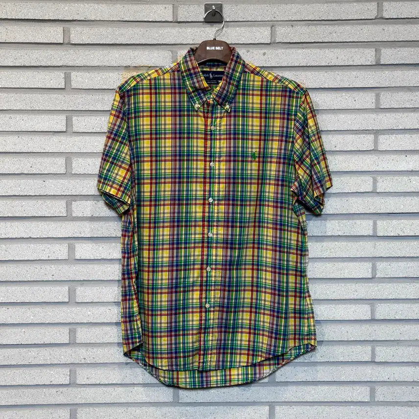 [BUNJANG] Polo Ralph Lauren Checkered Short Sleeve Shirt / 폴로 반팔 셔츠 체크 배색 디테일