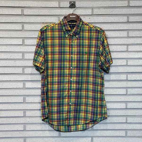 [BUNJANG] Polo Ralph Lauren Checkered Short Sleeve Shirt / 폴로 반팔 셔츠 체크 배색 디테일