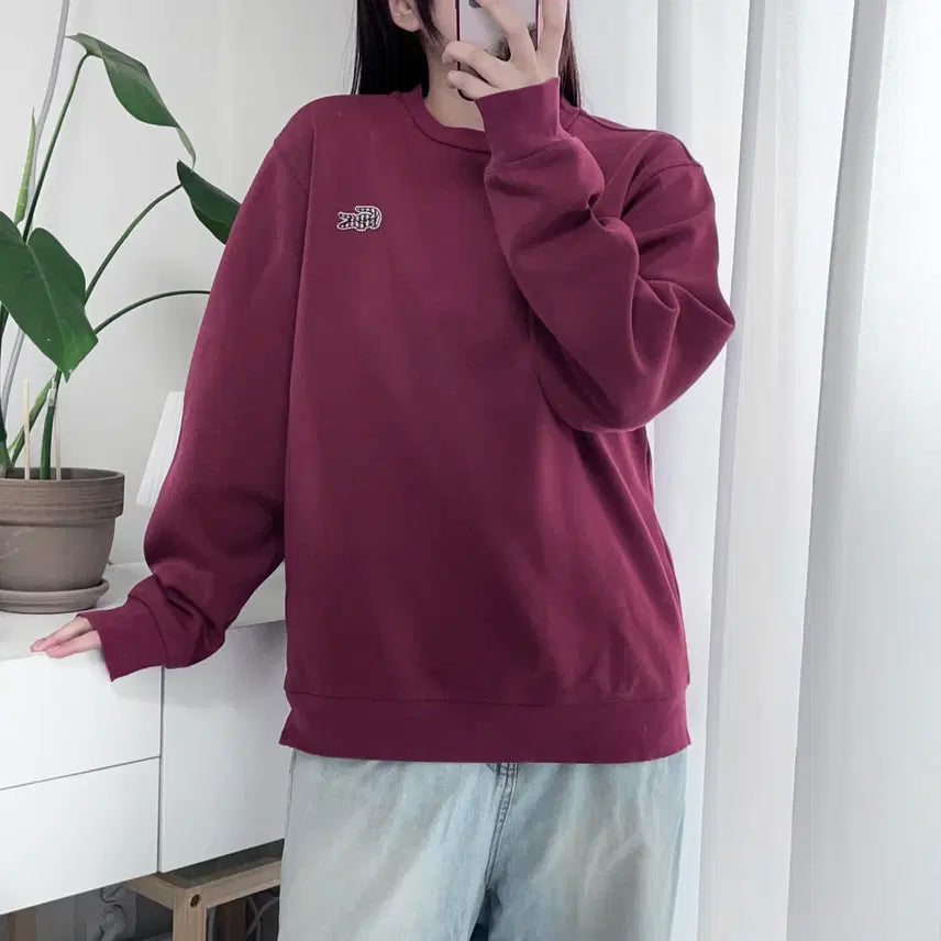 [BUNJANG] Lacoste Burgundy Patch Logo Sweatshirt M / 라코스테 버건디 패치로고 맨투맨 [ M ]