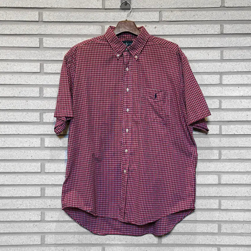 [BUNJANG] Polo Ralph Lauren Short Sleeve Shirt Wine Check Detail / 폴로 반팔 셔츠 체크 디테일 와인