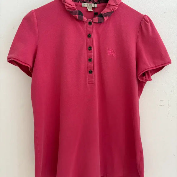 [BUNJANG] Burberry Collar Short Sleeve T-Shirt Pink L / 버버리 카라 반팔 티셔츠