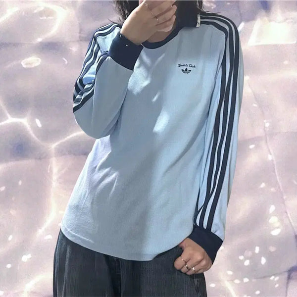 [BUNJANG] Adidas New PK Collar Waffle Long Sleeve T-Shirt Sky Blue M / 아디다스 신형 PK 카라 긴팔 티셔츠 와플 롱슬리브 스카이 블루 하늘 M