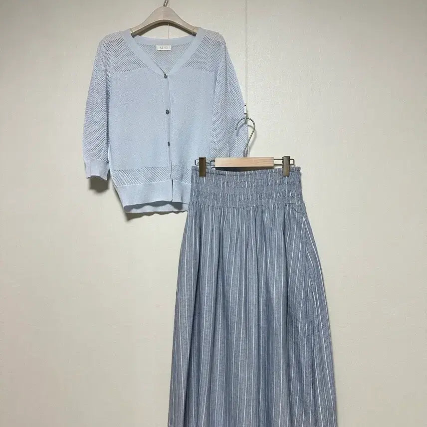 [BUNJANG] DKNY 25 Smoke Banding Linen Flare Skirt / DKNY 25 스모크밴딩 린넨 플레어스커트
